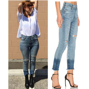 AGOLDE Ruby Crop Super High Rise Straight Crop with Distressing and Raw Hem